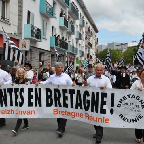 Festival Interceltique de Lorient : la bannière « Bretagne réunie » a aussi défilé. 